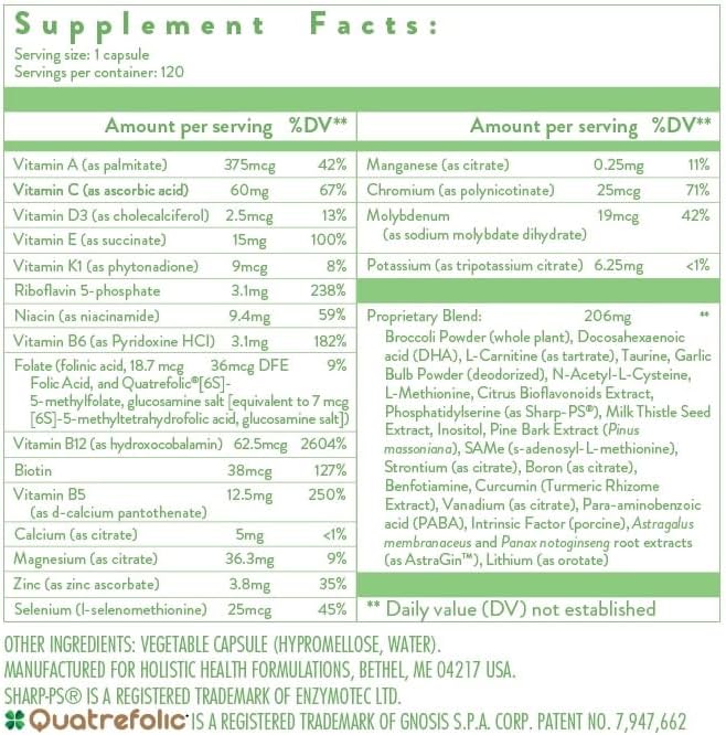 Holistic Health All in ONE Multi Vitamin and Mineral for Antioxidant Boost Multi Minerals Supplement for Supporting Methylation and Immunity Boost 120 Capsules