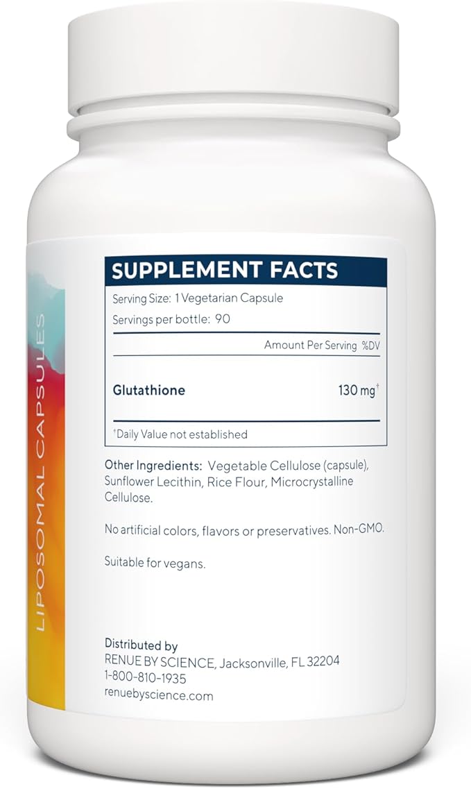 Renue By Science Glutathione | High Strength Supplement | 90 Liposomal Capsules - 130mg Glutathione per Serving | | Non-GMO | Made in The USA &amp Third-Party Tested