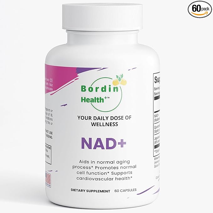Bordin Health+ Premium NAD+ Cell Regeneration with Quercetin &amp Resveratrol 500mg | Advanced Anti-Aging &amp Vitality Supplement | Cellular Repair &amp Cardiovascular Support | 60 Vegan Capsules