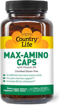 Country Life Maxi-Amino Caps – 16 Free-Form Amino Acids – 180 Vegetarian Capsules – Gluten Free Vegetarian