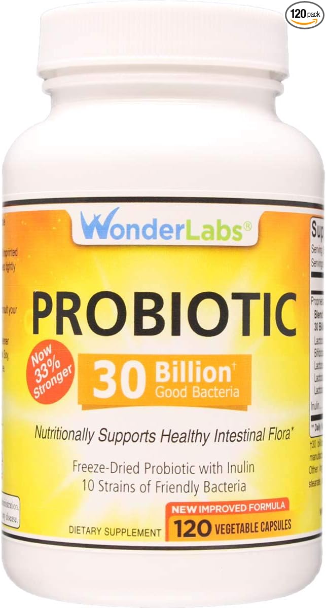 Wonder Laboratories Probiotic 30 Billion Good Bacteria (8 Lactobacillus Strains and 2 Bifidobacterium Strains) Nutritionally Support a Healthy Digestive System 120 Capsules