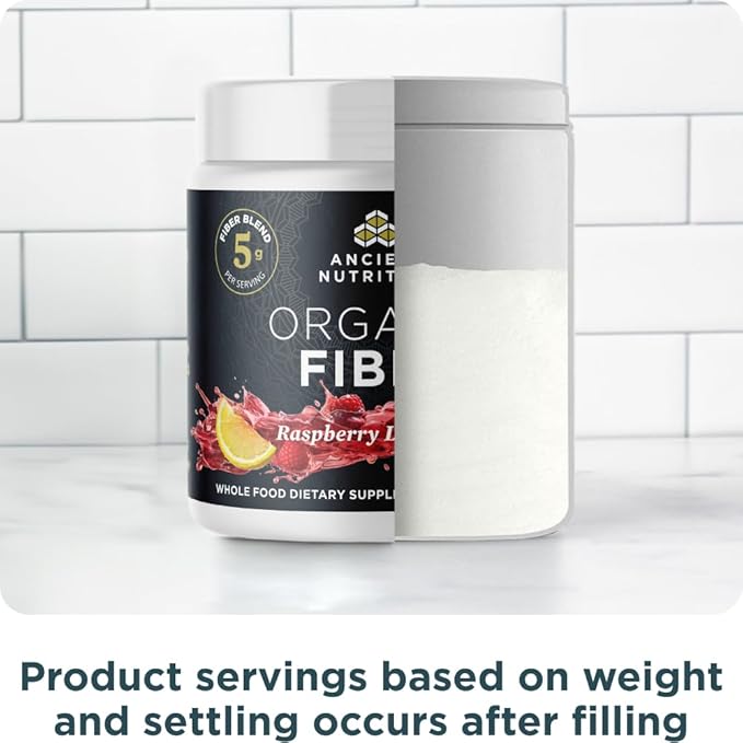 Ancient Nutrition Organic Fiber Powder Raspberry Lemonade Soluble Fiber from Acacia &amp Konjac Root Supports Digestive Health Reduces Bloating 6.5 oz