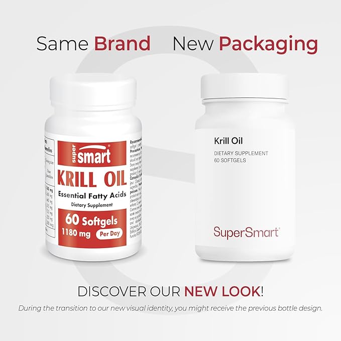 Supersmart - Krill Oil Supplement 1180mg per Day - Omega-3 (EPA &amp DHA) - Fatty Acids | Non-GMO &amp Gluten Free - 60 Softgels