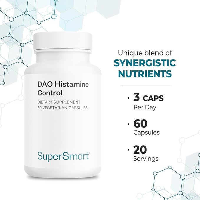 Supersmart DAO Histamine Control (High Potency) - Micro-Encapsulated Pea Sprouts DAO Enzyme - Enhanced with Quercetin &amp Vitamin C - Diamine Oxidase Supplement | Vegan - 60 Vegetarian Capsules