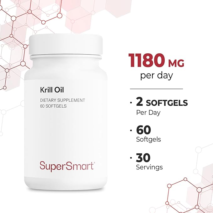 Supersmart - Krill Oil Supplement 1180mg per Day - Omega-3 (EPA &amp DHA) - Fatty Acids | Non-GMO &amp Gluten Free - 60 Softgels