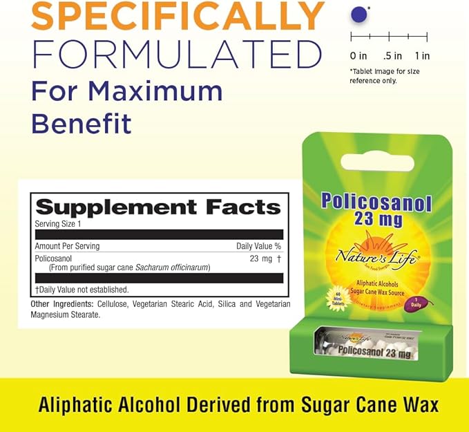 Nature's Life Policosanol 23mg | Support for Cardiovascular Health Blood Circulation &amp Healthy Heart Function | 60 Tabs