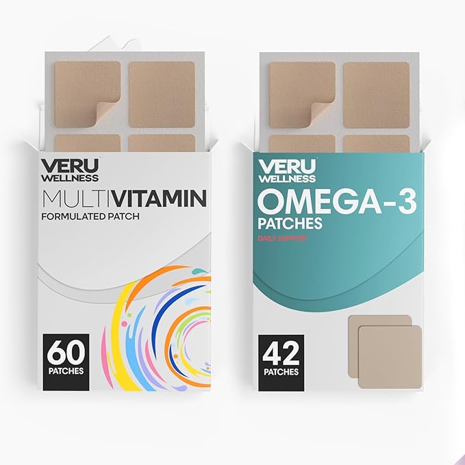 Veru Wellness Daily Essentials Duo Lifestyle Patches - Omega 3 - Self Adhesive Time Release Topical Patch 8-10 Hours (42 Day Supply)