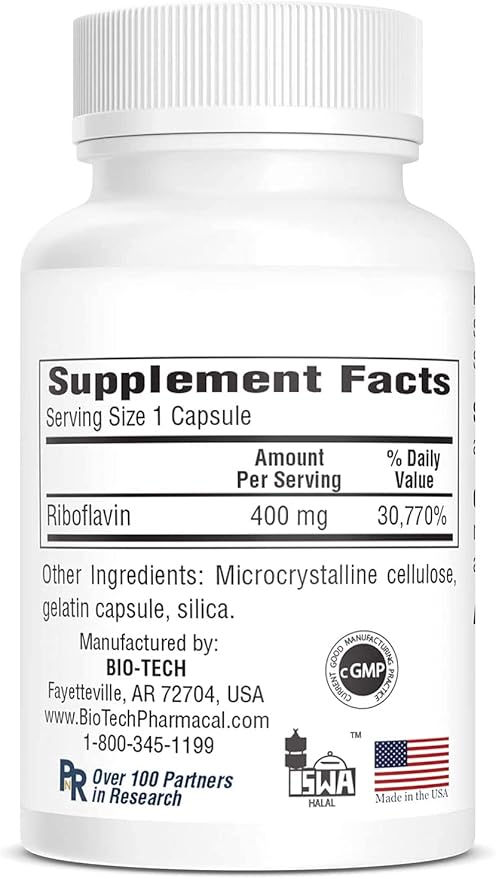 Bio-Tech Pharmacal B2-400 100 Capsules – All-Natural Supplement – Supports Clarity and Productivity – No Dairy Fish Gluten Peanut Shellfish GMOS &amp Soy – No Artificial Colors