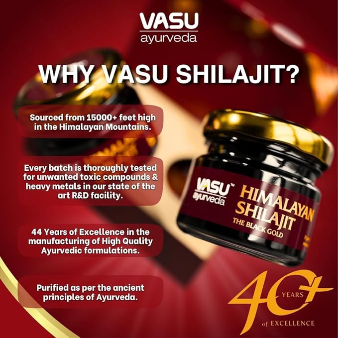 VASU Ayurveda Himalayan Shilajit Resin 400mg – Lab Tested Natural Energy Booster with Fulvic Acid &amp 85+ Trace Minerals – Pure Shilajit for Men &amp Women – 50 Days Supply for Strength &amp Stami