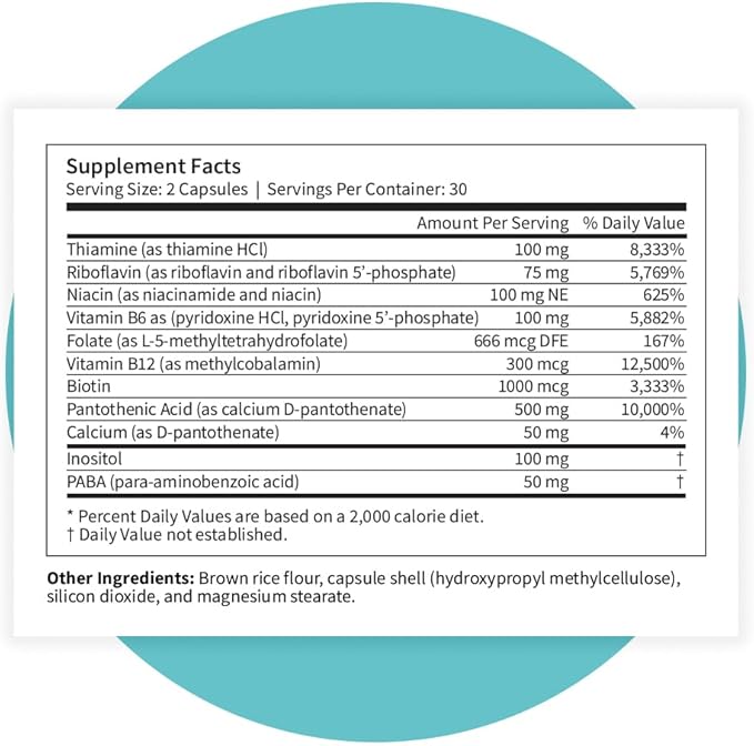 Pattern Wellness Vitamin B Complex Supplement - Comprehensive Blend of Essential B Vitamins - Supports Energy Cognitive &amp Cellular Health - 3rd Party Lab Tested - 60 Capsules
