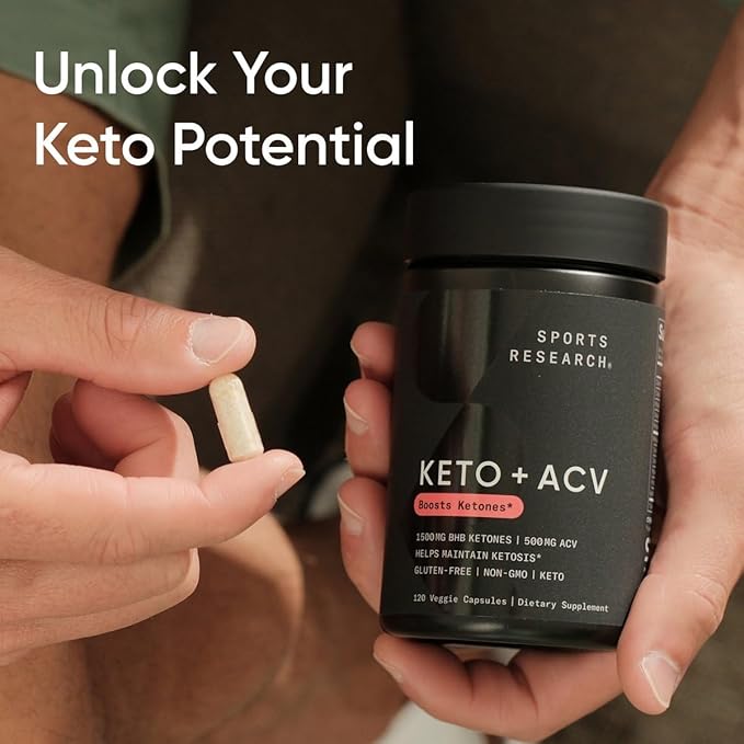 Sports Research® Keto Plus ACV Capsules - Diet Support with 500mg of Apple Cider Vinegar &amp 1500mg goBHB® Exogenous Ketones - Gluten Free &amp Keto Certified - 120 Veggie Capsules