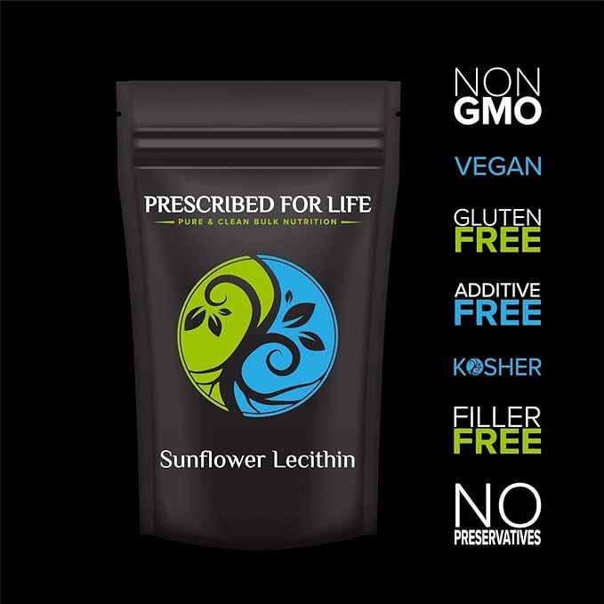 Prescribed For Life Sunflower Lecithin Powder Unbleached Gluten Free Vegan Non GMO Soy Free Kosher Naturally Rich in Choline &amp Essential Fatty Acids (12oz / 340g)