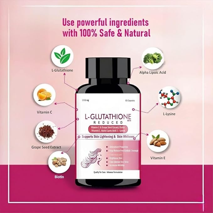 Capsules with Vitamin E &amp C L-Glutahione Grape Seed Alpha Lipoic Acid and is a Great Option Full of antioxidants and Powerful extracts for Skin- 60 Capsules