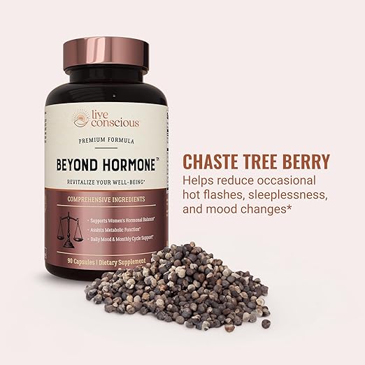 Live Conscious Beyond Hormone Daily Menopause &amp PMS Supplement - Metabolism Support &amp Healthy Estrogen Balance for Women - Berberine DIM Chaste Tree Berry Maca Root Myo &amp D-Chiro-Inosi