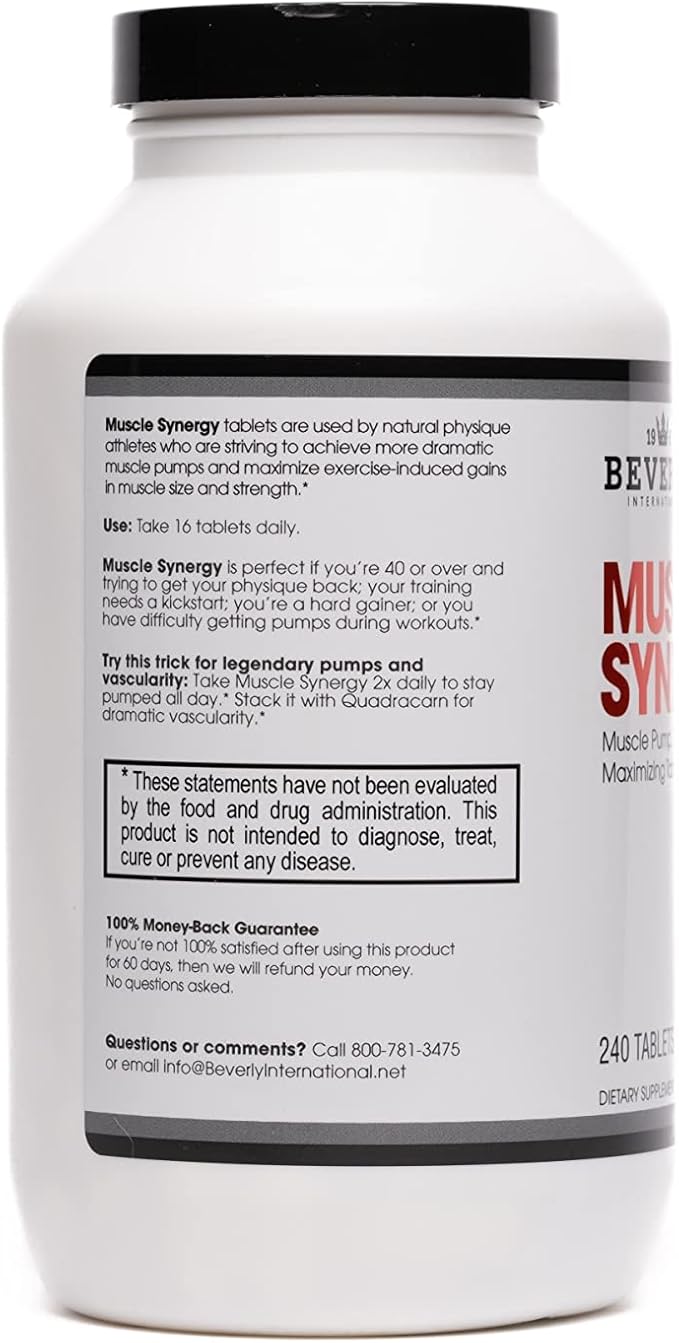 Beverly International Muscle Synergy 240 TABS (15 Servings) Clinically Dosed Ingredients - HMB L-Arginine L-Citrulline Creatine Monohydrate L-Ornithine. Bigger-Stronger-Lasting Pumps.