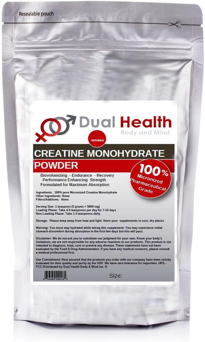 Creatine Monohydrate (2 lbs) 200 Mesh Pure Micronized Powder Bulk Supplement Pre Workout Body Building Strength Athletic Performance Muscle Recovery 5g (5000mg) Serving Size