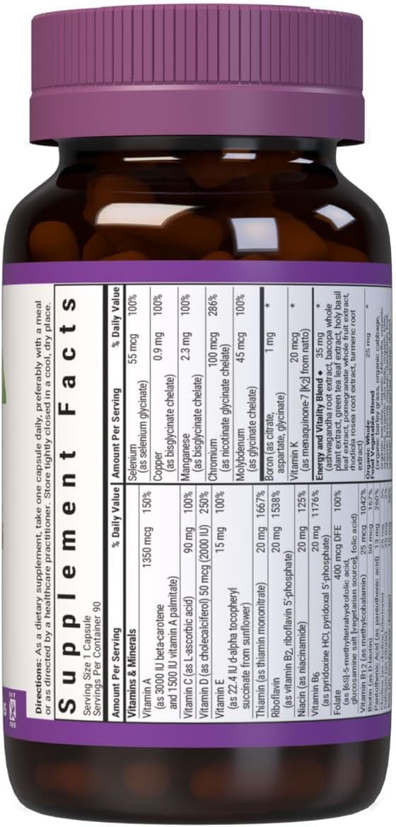 Bluebonnet Nutrition Maxi One (with Iron) Whole Food Multiple Enzymes Energy Vitality Gluten-Free Kosher Dairy-Free Vegetarian Friendly Soy-Free Non-GMO 90 Vegetable Capsule 3 Month Supply