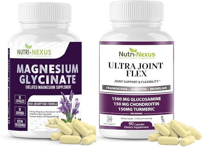 Ultra Joint Flex with Glucosamine/Chondroitin/Turmeric + Magnesium Glycinate — 2-Bottle Bundle 90 Capsules Each