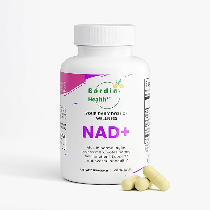 Bordin Health+ Premium NAD+ Cell Regeneration with Quercetin &amp Resveratrol 500mg | Advanced Anti-Aging &amp Vitality Supplement | Cellular Repair &amp Cardiovascular Support | 60 Vegan Capsules