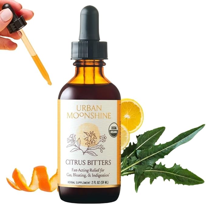 Urban Moonshine Citrus Digestive Bitters - Debloat - Gut Health - Appetite Regulation - Digestive Support - Certified Organic - Dandelion Root - Burdock Root - Citrus - 2 Fl Oz