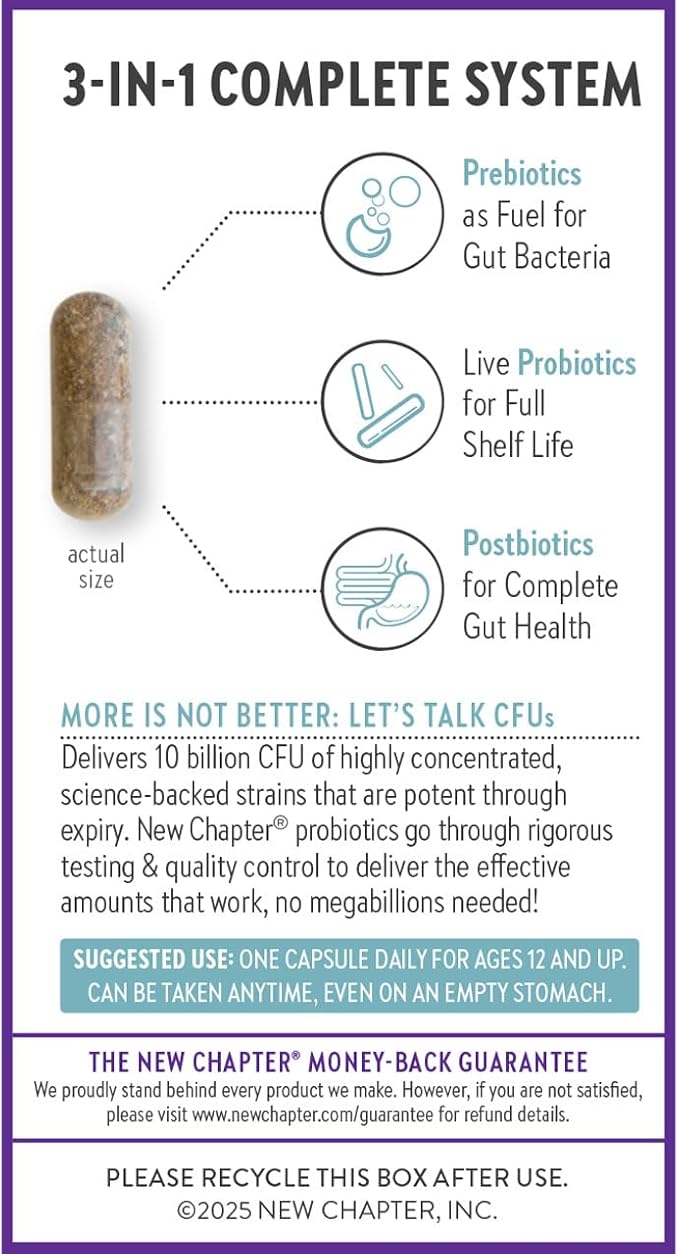 New Chapter All-Flora Probiotic for Advanced Digestion &amp Complete Gut Health with Prebiotics + Postbiotics Clinical-Strength Strains 100% Vegetarian Non-GMO Shelf Stable - 60 ct (2 Month Suppl