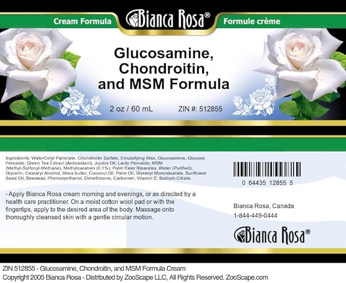 Bianca Rosa Joint Support Cream - MSM Glucosamine and Chondroitin (2 oz ZIN: 512855) - 2 Pack