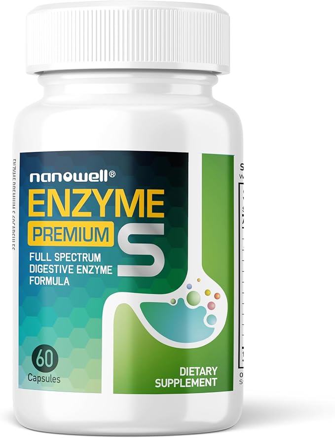 NANOWELL Enzyme Premium S Digestive Health Supplement Multi Enzymes Bromelain from Pineapple Papain from Papaya - 60 Capsules X 2 Bottles (120 Count)