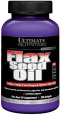 Ultimate Nutrition Flaxseed Oil Dietary Supplement Includes Omega 3 and 6 Essential Fatty Acids Supports Cardiovascular Health and Digestive System 200 Organic Softgels