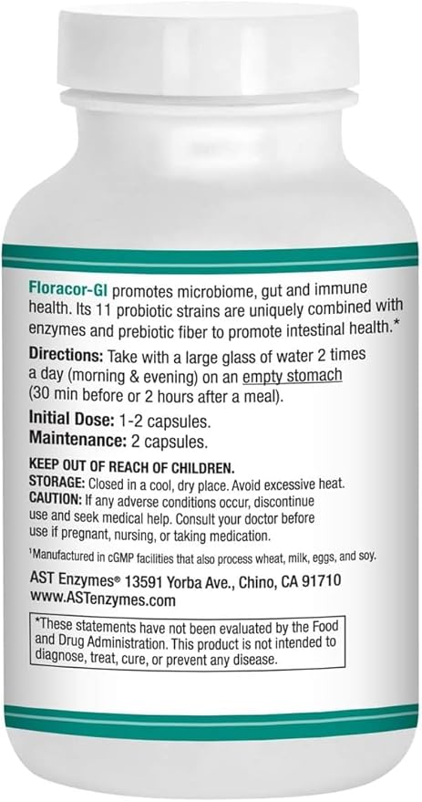 Floracor-GI Candida Cleanse Probiotic and Enzyme Support Formula 180 Capsules