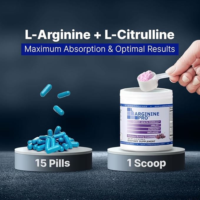 L-ARGININE PRO 3-Pack Grape Raspberry &amp Orange Jars | Blood Flow | Pre-Workout Drink | Vitamins C B6 B12 K &amp More