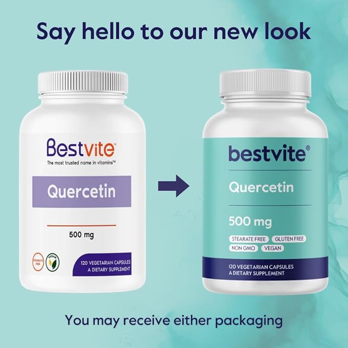 BESTVITE Quercetin 500mg (240 Vegetarian Capsules)(120 x 2) - No Stearates - No Silicon Dioxide - Vegan - Non GMO - Gluten Free