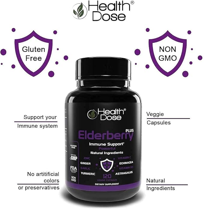 Premium Immune Support Bundle by Health Dose Omega 3 Fish Oil Triple Strength Gluten-Free Non-GMO 120 Softgels + Elderberry Plus 11 in 1 Defense Immune Support Booster 120 Chlorophyll Capsules.