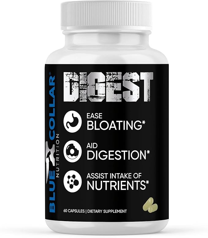 BLUE COLLAR NUTRITION Digest – Digestive Enzyme Complex – 60 Veggie Capsules to Support Healthy Digestion and Gut Function