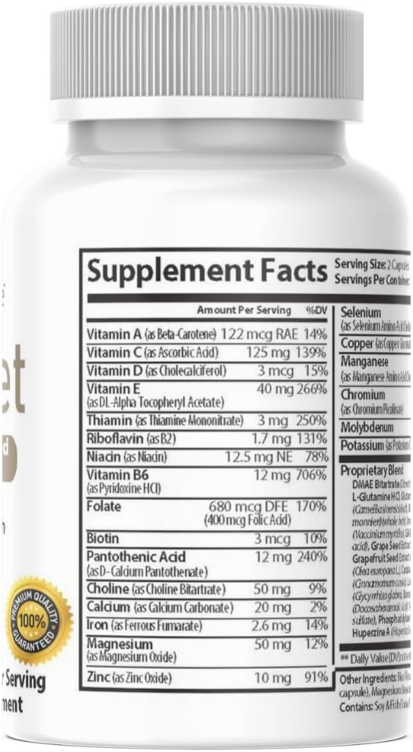 Focuset Nootropics Brain and Focus Formula. 90 Capsules Dimethylaminoethanol (DMAE Bitartrate) L-Glutamine L-Tyrosine GABA Bacopa and More White