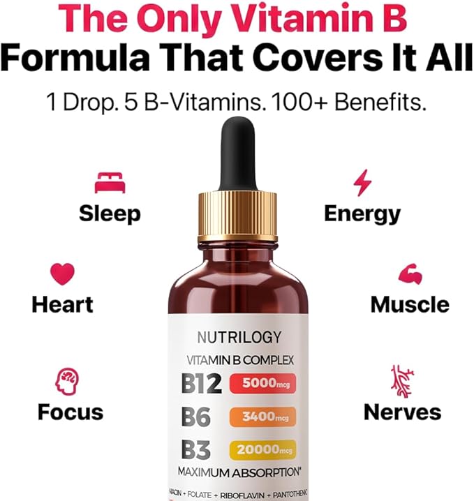 Vitamin B Complex for Men &amp Women - Riboflavin B2 B3 B5 B6 B12 | B-Complex Supplement - Nerve Pain Energy Brain &amp Heart Support - Made in USA 60 Servings