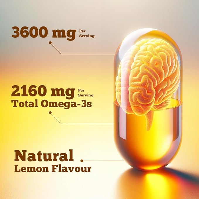 Vitamatic Triple Strength Omega 3 Fish Oil 3600mg Per Serving 2160mg Omega 3 Fatty Acids 1296mg EPA + 864mg DHA Burpless Lemon Flavor 180 Softgels- 2 Pack