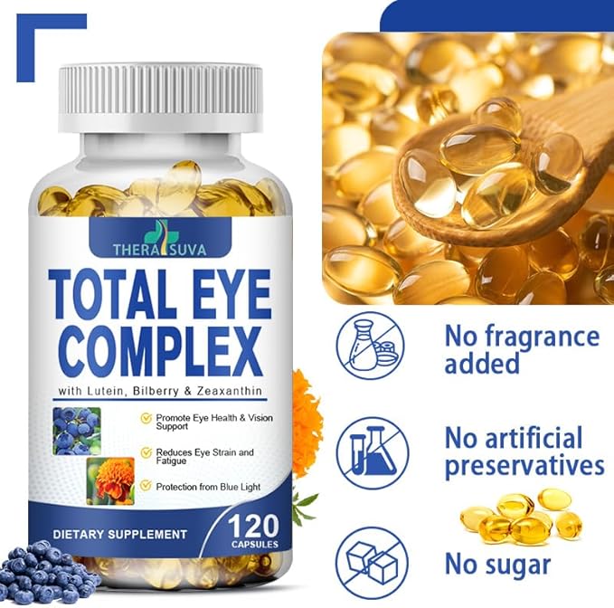 TheraSuva Total Eye Complex - Lutein + Bilberry + Zeaxanthin + Citrus Bioflavonoids - Ultra Vision Support Supplement for Healthy Eyes 2 Month Supply 120 Softgels
