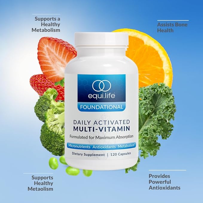 Equilife Daily Activated Multivitamin 21 Essential Nutrients with B Complex Antioxidant Formula for Overall Wellness Gluten-Free Non-GMO 120 Capsules