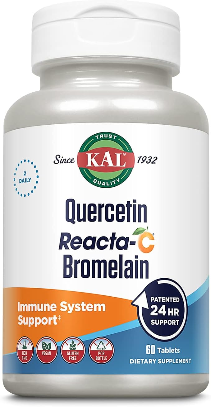 KAL Quercetin Reacta-C Bromelain Immune Support Supplement 24 Hour Immune Defense with Bioflavonoids Vitamin C 1000mg and Quercetin 500mg Vegan Gluten Free 60-Day Guarantee 30 Serv 60 Tablets