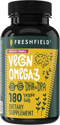 Freshfield Vegan Omega 3 Algae (Algal) Oil Fish Oil Free Company Third Party Tested Carrageenan Free DHA Supplement w/DPA Plant Based Omega. Supports Heart Brain Joint Health