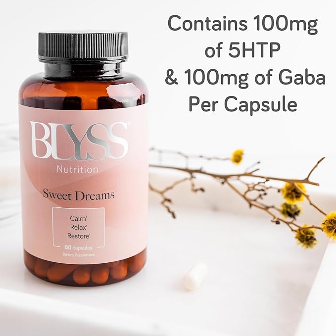5HTP Plus GABA Supplement - Supports Mood Relaxation Stress &amp Sleep - 200mg - Pure HTP-5 Capsules for Women - 60 ct