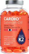 Cardio Omega 3 Fish Oil &amp Vitamin K2-1000mg Norwegian Salmon Oil with EPA DHA DPA &amp Astaxanthin No Fishy Aftertaste Fatty Acids Supplement - 90 Capsules