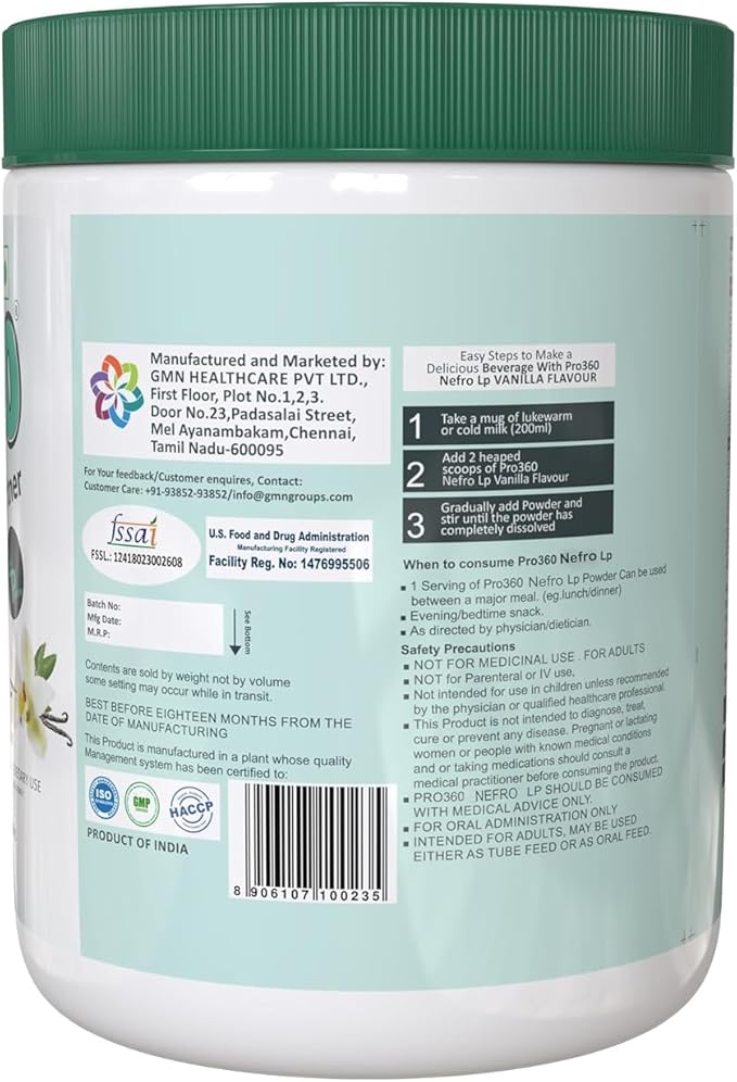 Nefro LP (FKA Nephro LP) Non-Dialysis Care Protein Powder - Low Protein High Fat Formula Enriched with L-Taurine L-Carnitine for Kidney/Renal Health No Added Sugar – Vanilla Flavour
