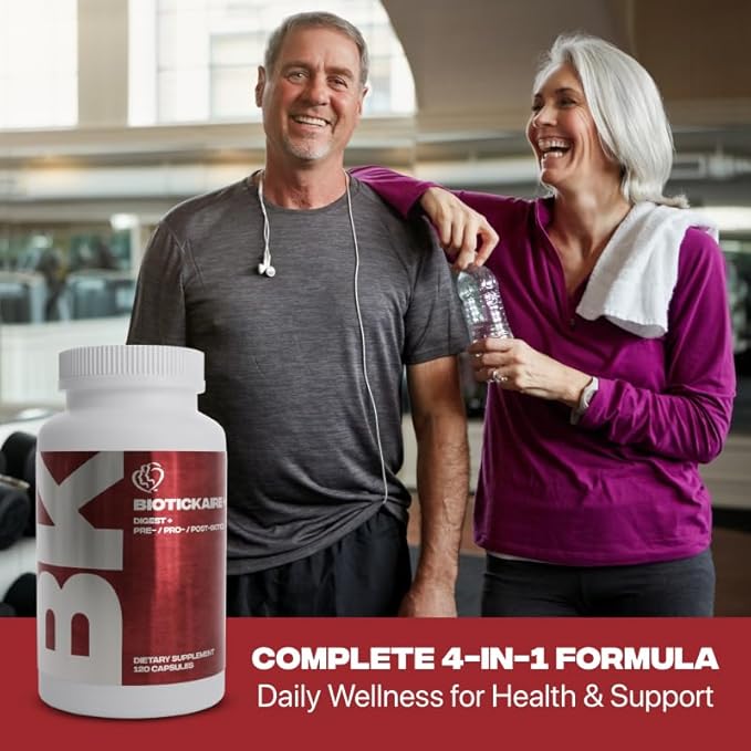 Kaire BioticKaire+ Multi-Action Digestive Enzymes – Probiotics Prebiotics Postbiotics &amp Enzymes – Daily Wellness for Health &amp Support Supplement (120 Capsules)