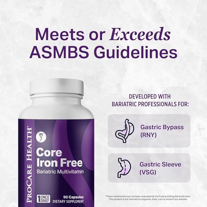 Procare Health Bariatric Multivitamin with Iron Free (30 Fast Dissolving Veggie Capsule) - Bariatric Vitamins for Gastric Sleeve &amp Gastric Bypass Bariatric Multivitamin Without Iron (1 Month Supp
