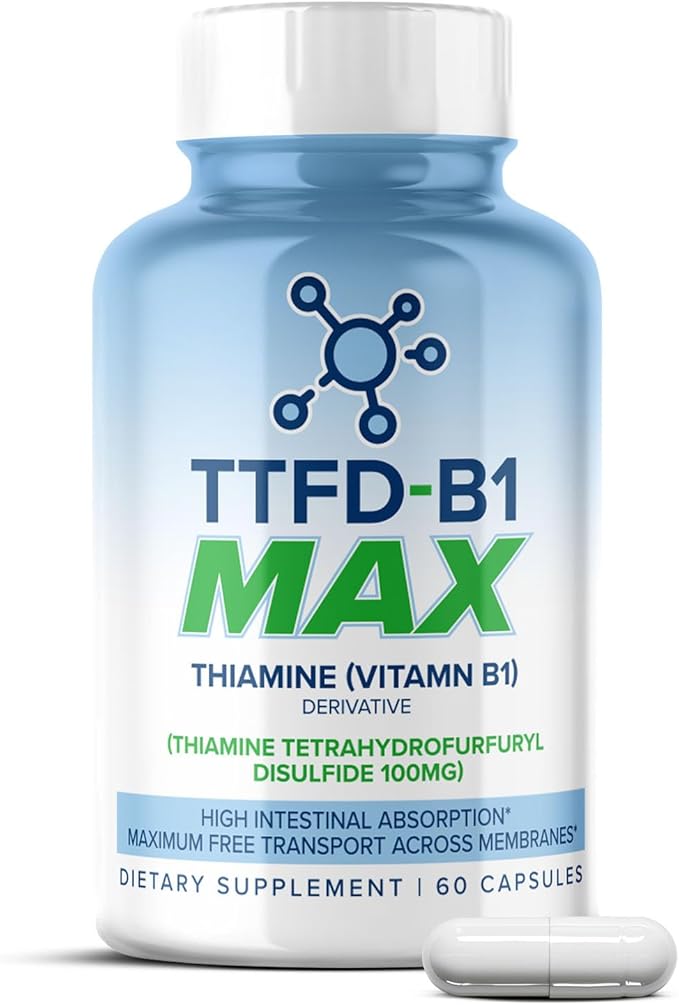 MaxLife Naturals TTFD Thiamine B1 Supplement – 60 Capsules High Potency Vitamin B1 Thiamine Supplement for Focus Supports Optimal Nerve Function TTFD-B1 Max Formula with Magnesium Made in USA