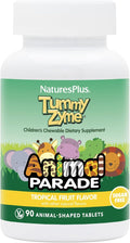 NaturesPlus Animal Parade Tummy Zyme Children’s Chewable Tropical Fruit Flavor - 90 Animal-Shaped Tablets - Contains Live Probiotics - Vegetarian Gluten Free Sugar Free - 90 Servings