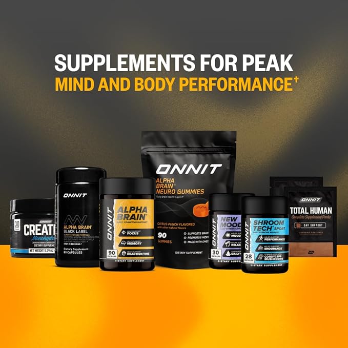 ONNIT Alpha Brain Nootropic Capsules for Men &amp Women IGEN Non-GMO Tested Memory Focus &amp Mental Clarity with L-Theanine and Vitamin B6 30 Count Each Pack of 4 (120 Capsules)