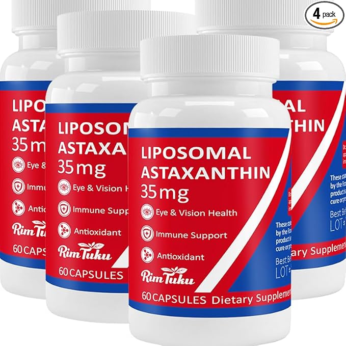 35mg Liposomal Astaxanthin Supplement - Powerful Antioxidant Support for Skin Joint &amp Eye Health - Natural Anti-Aging Formula with Pure Astaxanthin - Vegan Non-GMO 240 Capsules