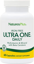 NaturesPlus Ultra One Daily Iron Free - 60 Fast-Acting Capsules - Multivitamin &amp Mineral with Beta Carotene - Vegan Gluten Free - 60 Servings